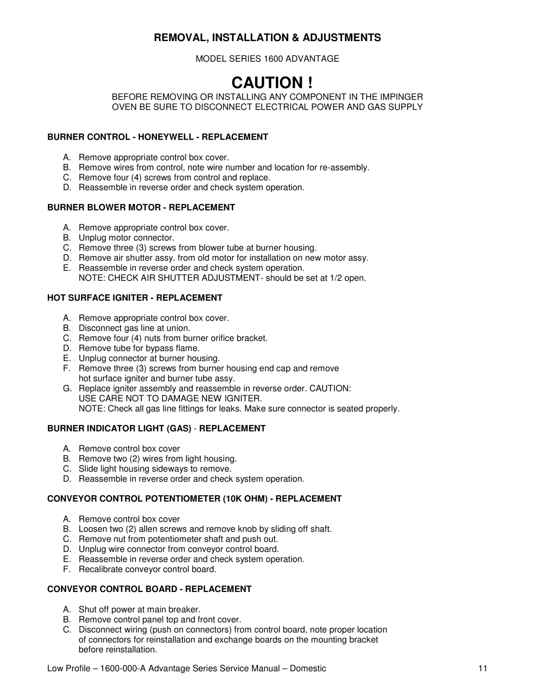 Lincoln 1600 service manual REMOVAL, Installation & Adjustments 