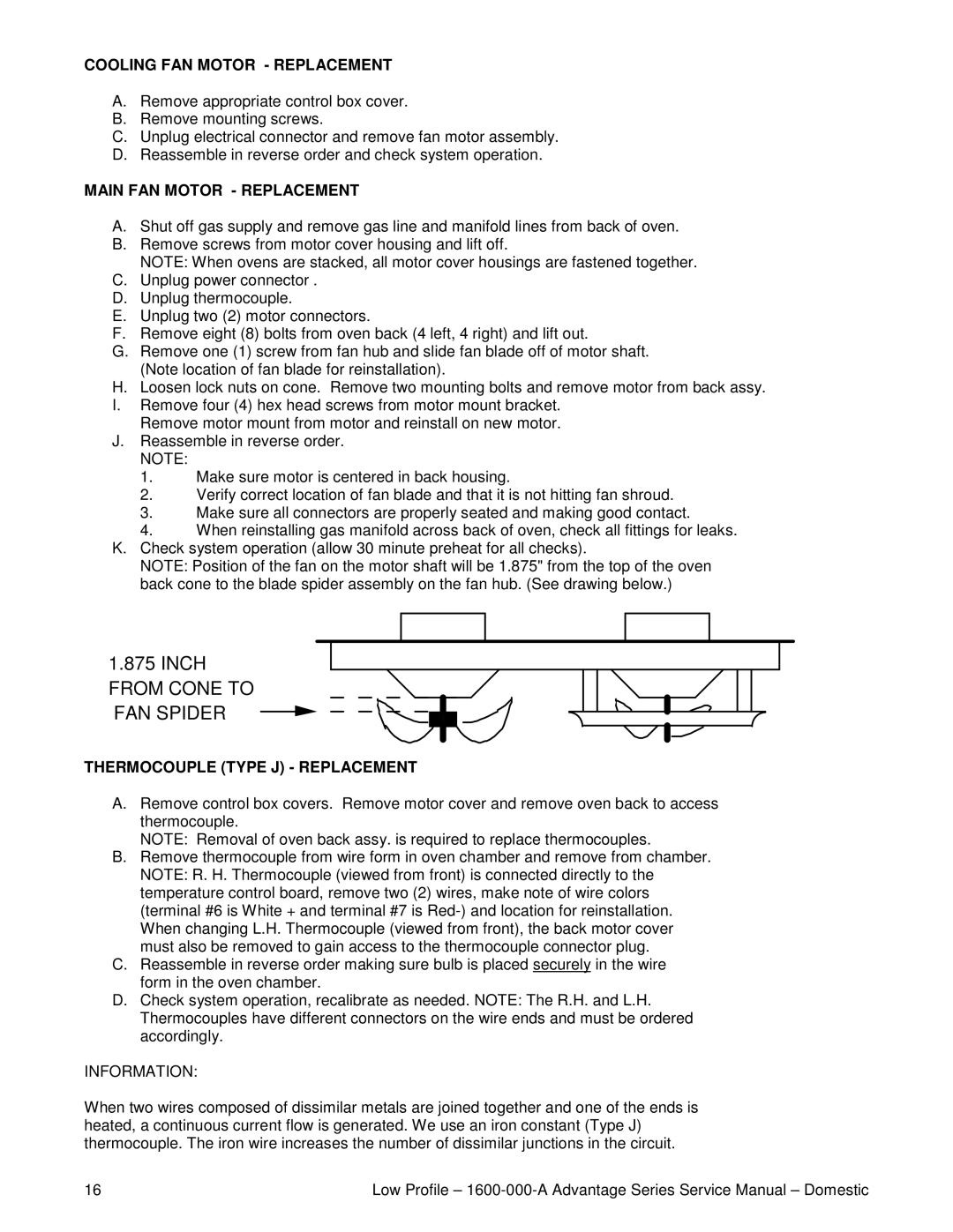 Lincoln 1600 service manual Cooling FAN Motor Replacement, Main FAN Motor Replacement, Thermocouple Type J Replacement 