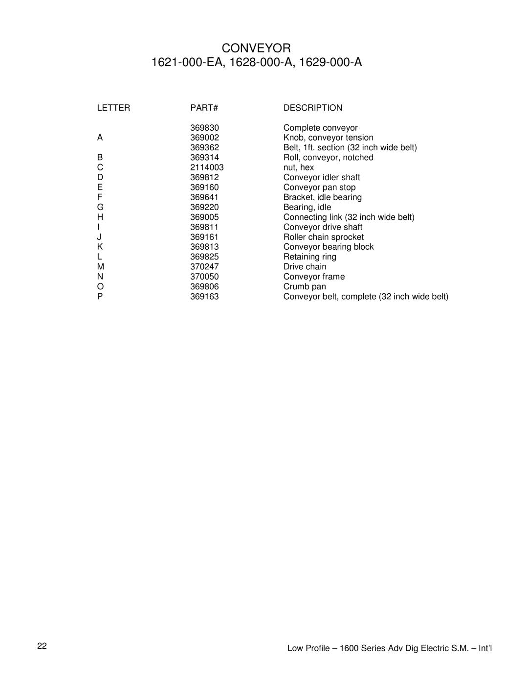 Lincoln 1629-000-A, 1621-000-EA, 1628-000-A service manual Conveyor 