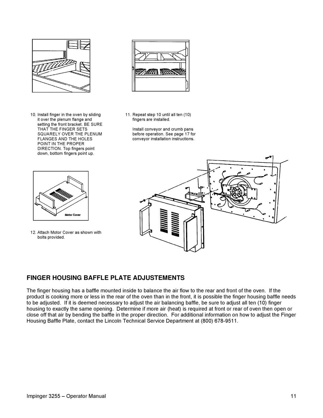 Lincoln 3255 specifications Finger Housing Baffle Plate Adjustements 