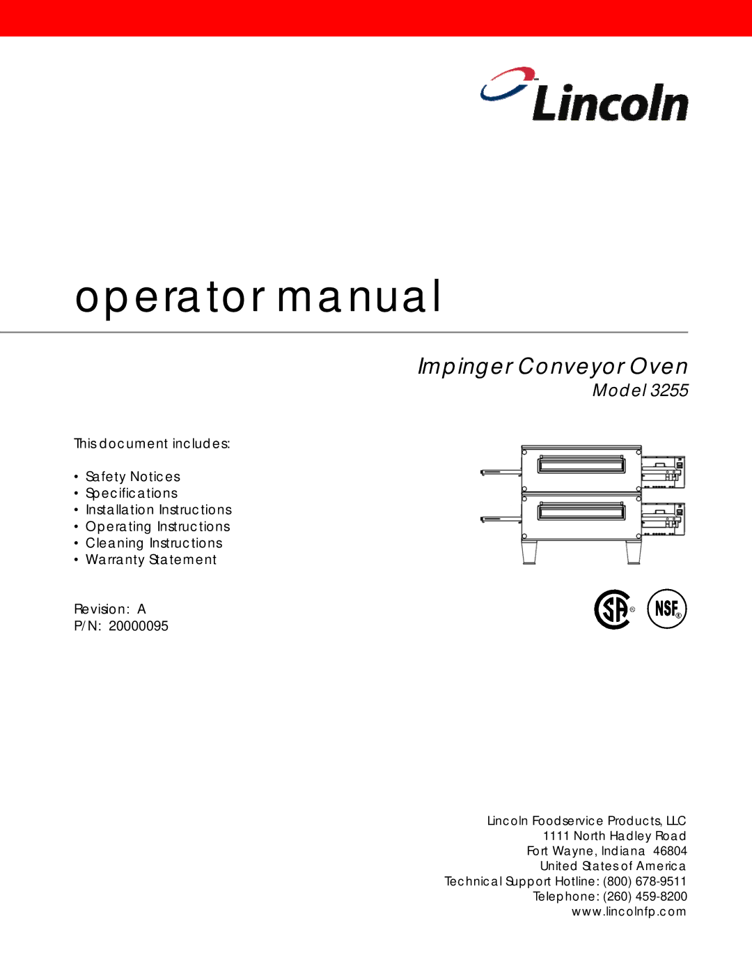 Lincoln 3255 specifications Operator manual 