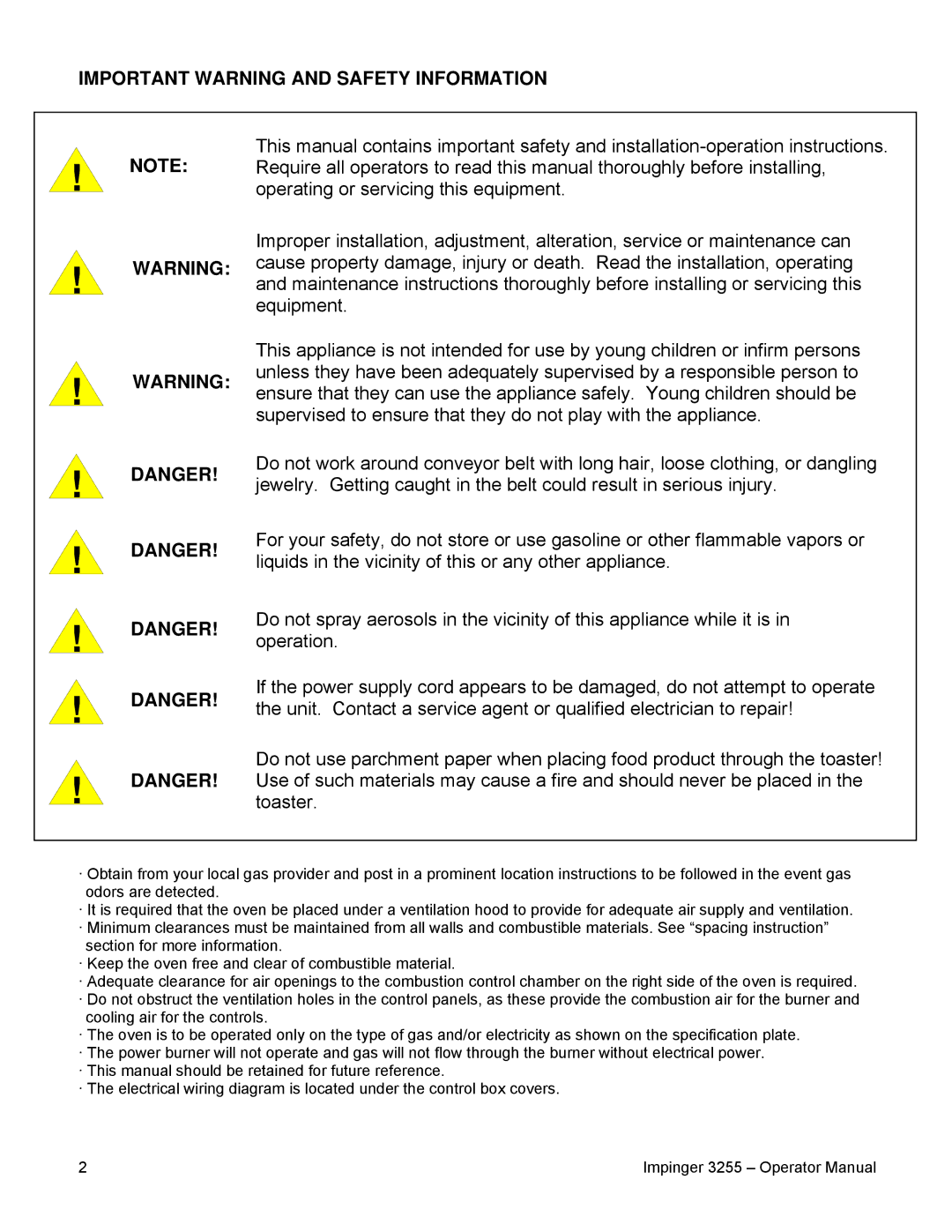 Lincoln 3255 specifications Important Warning and Safety Information 