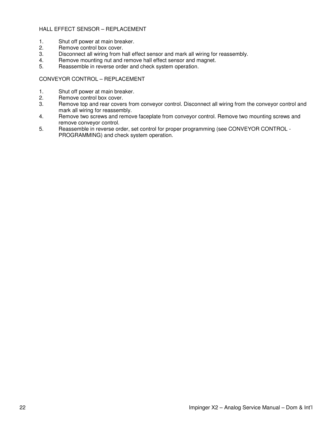 Lincoln 3270-2, 3262-2, 3240-2 service manual Hall Effect Sensor Replacement, Conveyor Control Replacement 