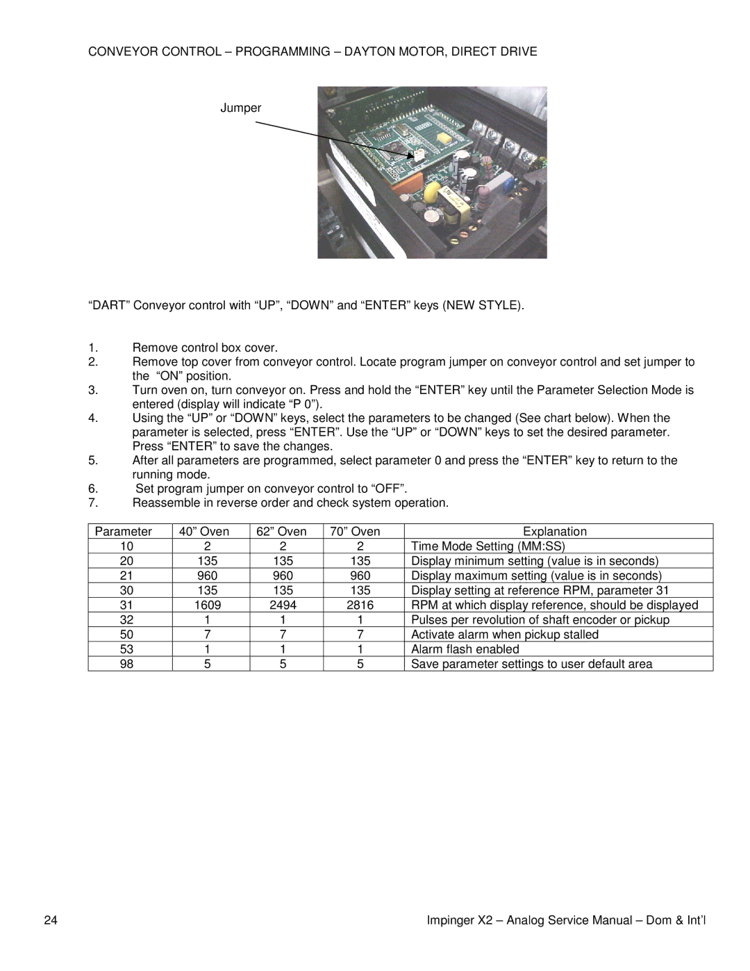 Lincoln 3262-2, 3270-2, 3240-2 service manual Conveyor Control Programming Dayton MOTOR, Direct Drive 