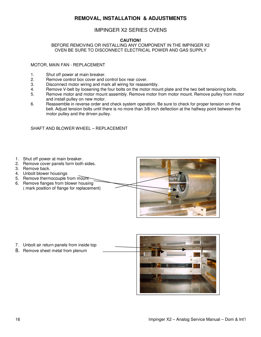 Lincoln 3262, 3270-2, 3240-2 service manual Impinger X2 Series Ovens, Shaft and Blower Wheel Replacement 