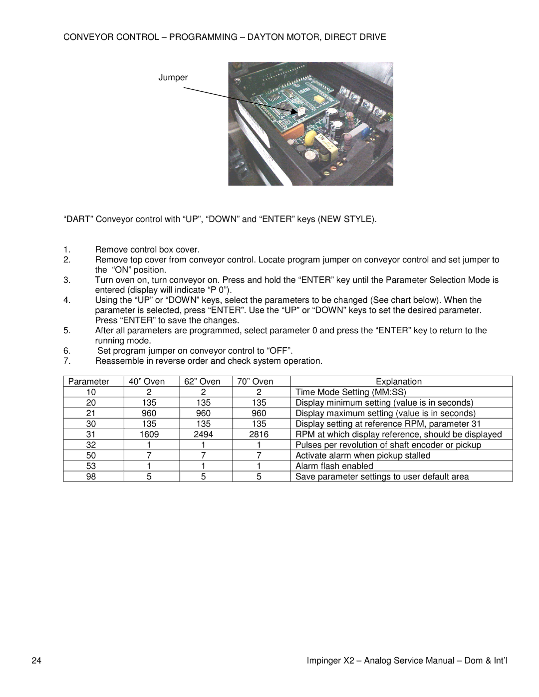 Lincoln 3270-2, 3262, 3240-2 service manual Conveyor Control Programming Dayton MOTOR, Direct Drive 