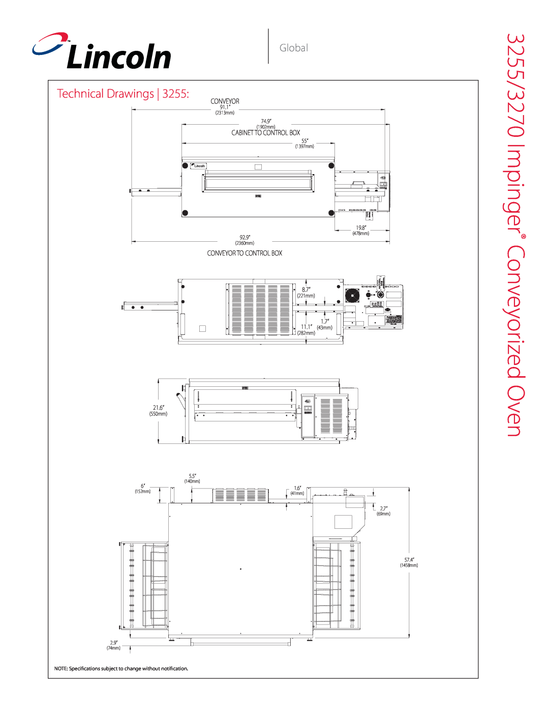 Lincoln manual Conveyorized Oven, Technical Drawings, Lincoln, 3255/3270 Impinger, Global 