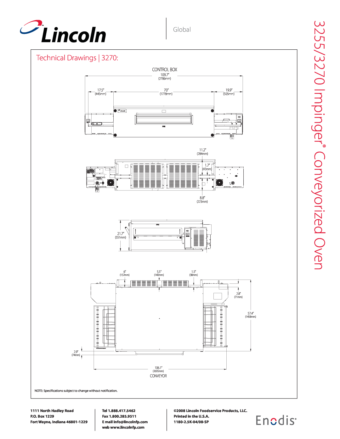 Lincoln manual 3255/3270 Impinger Conveyorized Oven, Lincoln, Technical Drawings, Global, Control Box 