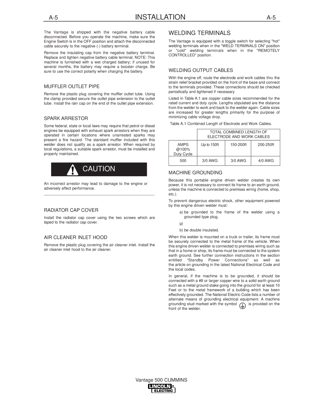 Lincoln 500 manual Welding Terminals 