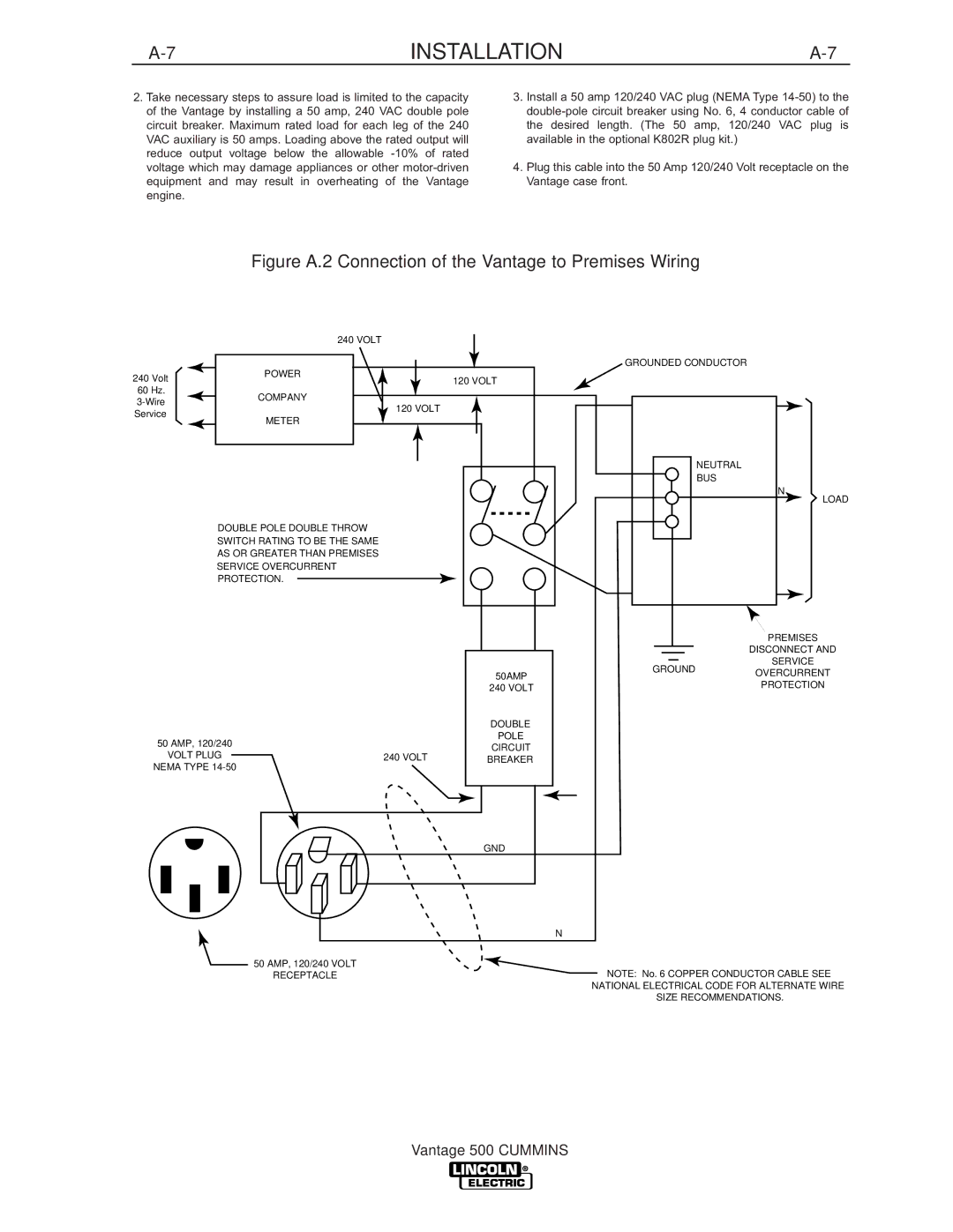 Lincoln 500 manual Figure A.2 Connection of the Vantage to Premises Wiring 