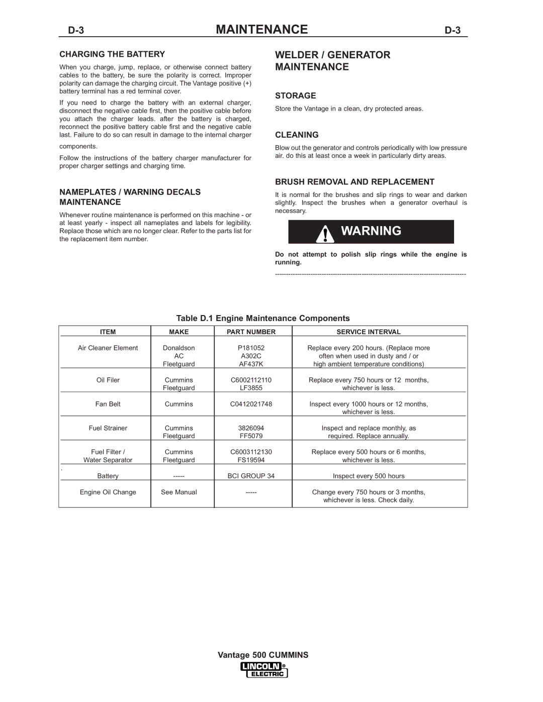 Lincoln 500 manual Welder / Generator Maintenance 