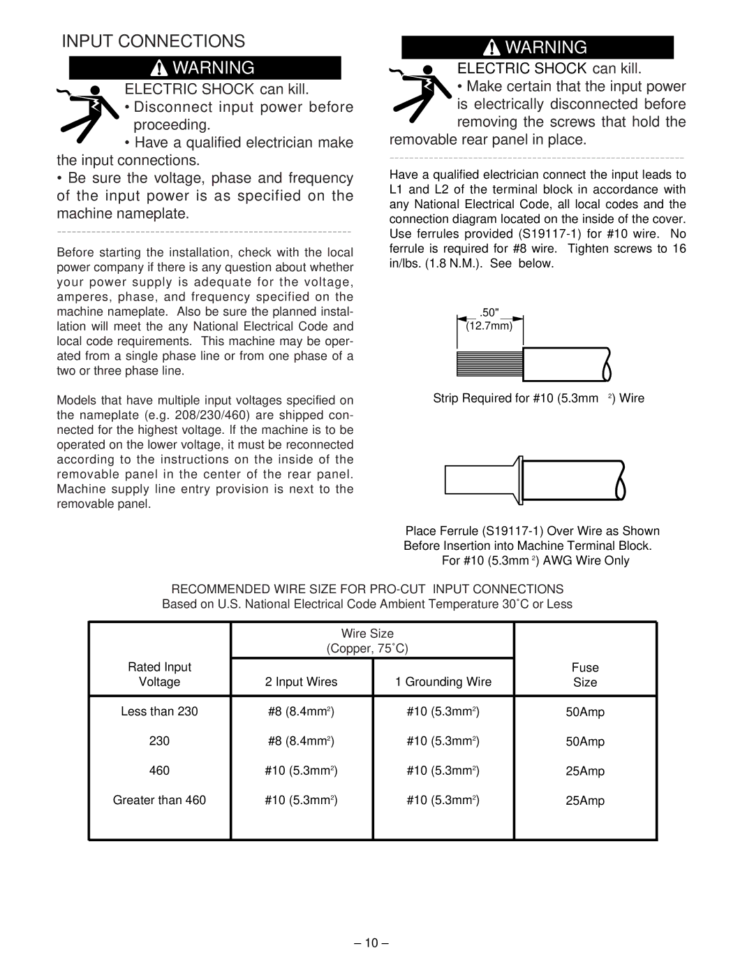 Lincoln 60 manual Input Connections, Electric Shock can kill 