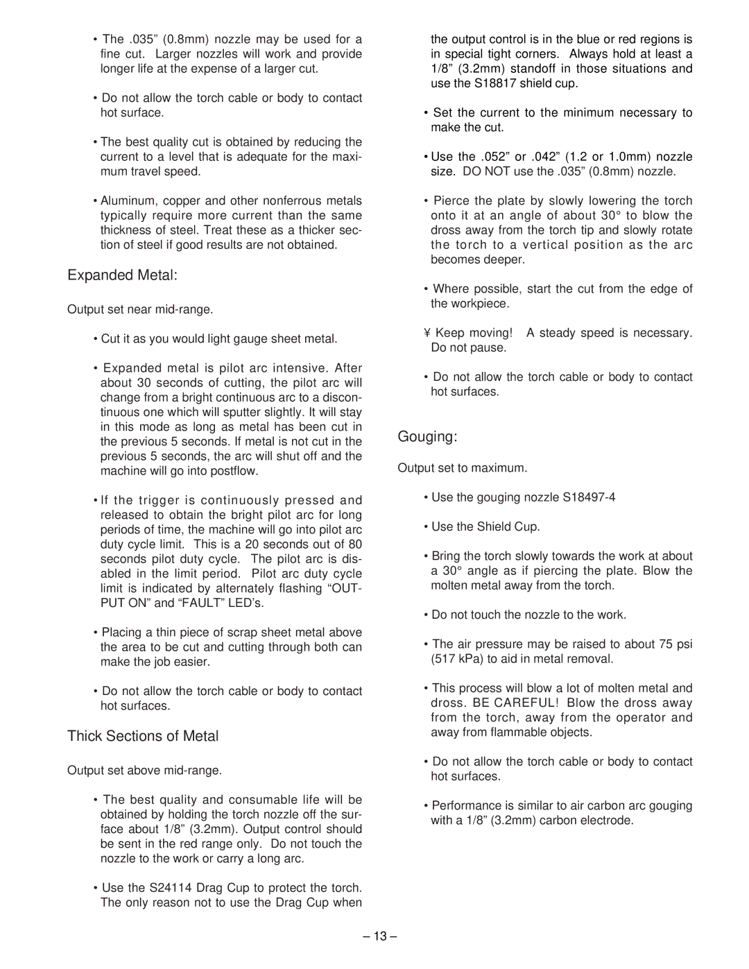 Lincoln 60 manual Expanded Metal, Thick Sections of Metal, Gouging 