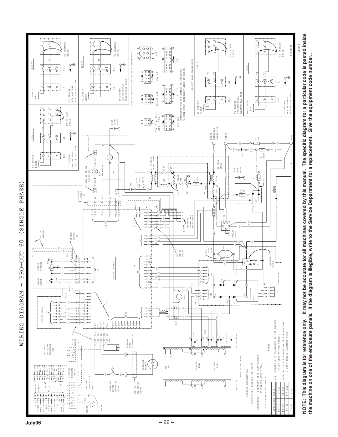 Lincoln manual Wiring Diagram PRO-CUT 60 Single Phase 