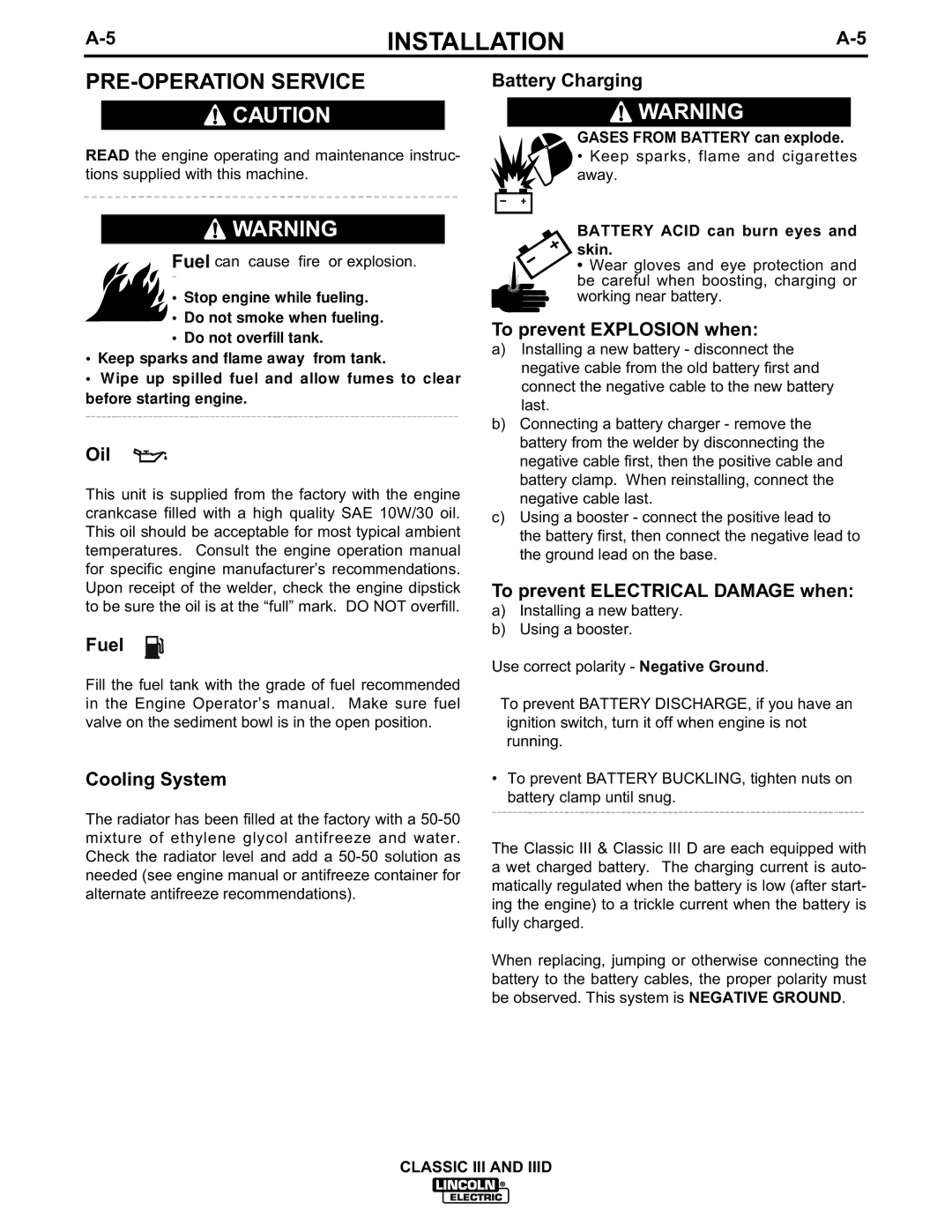 Lincoln Electric 10061, 10033, 10072, 10156 manual PRE-OPERATION Service 