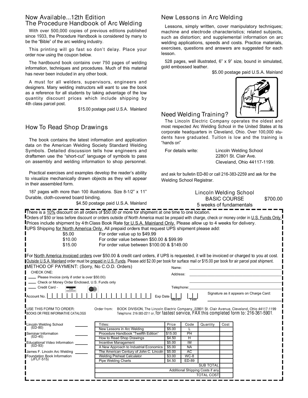 Lincoln Electric 10156, 10061, 10033 How To Read Shop Drawings, New Lessons in Arc Welding, Need Welding Training?, $700.00 