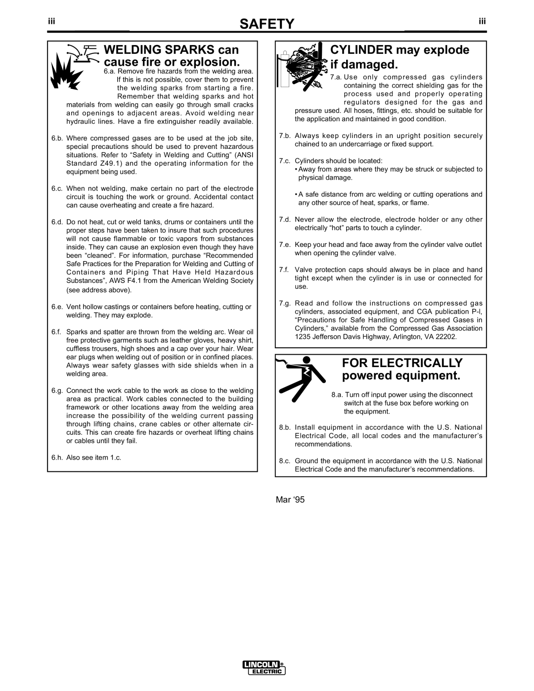 Lincoln Electric 10061, 10033, 10072, 10156 manual Welding Sparks can cause fire or explosion, Iii 