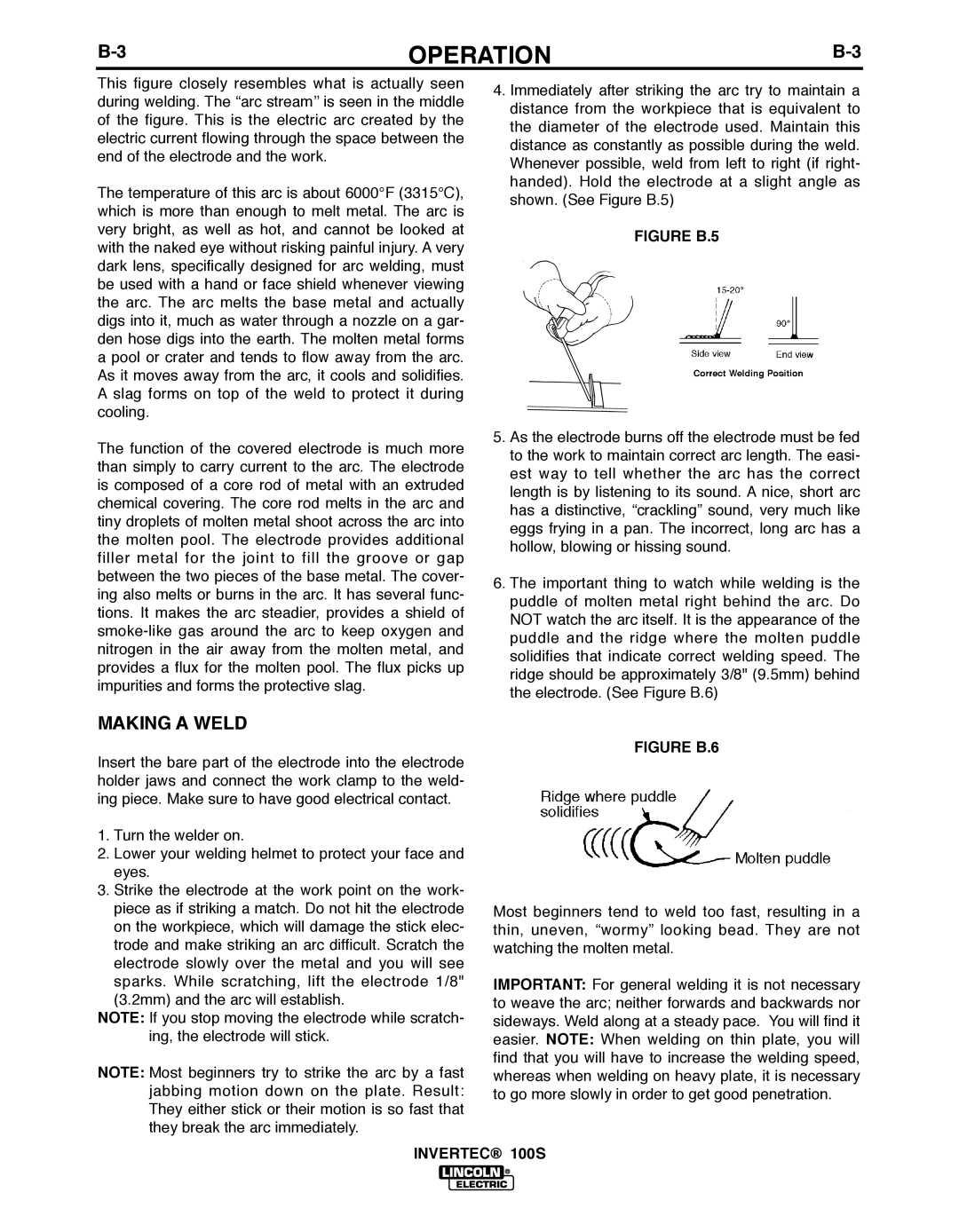 Lincoln Electric 100S manual Making a Weld, Figure b.5 