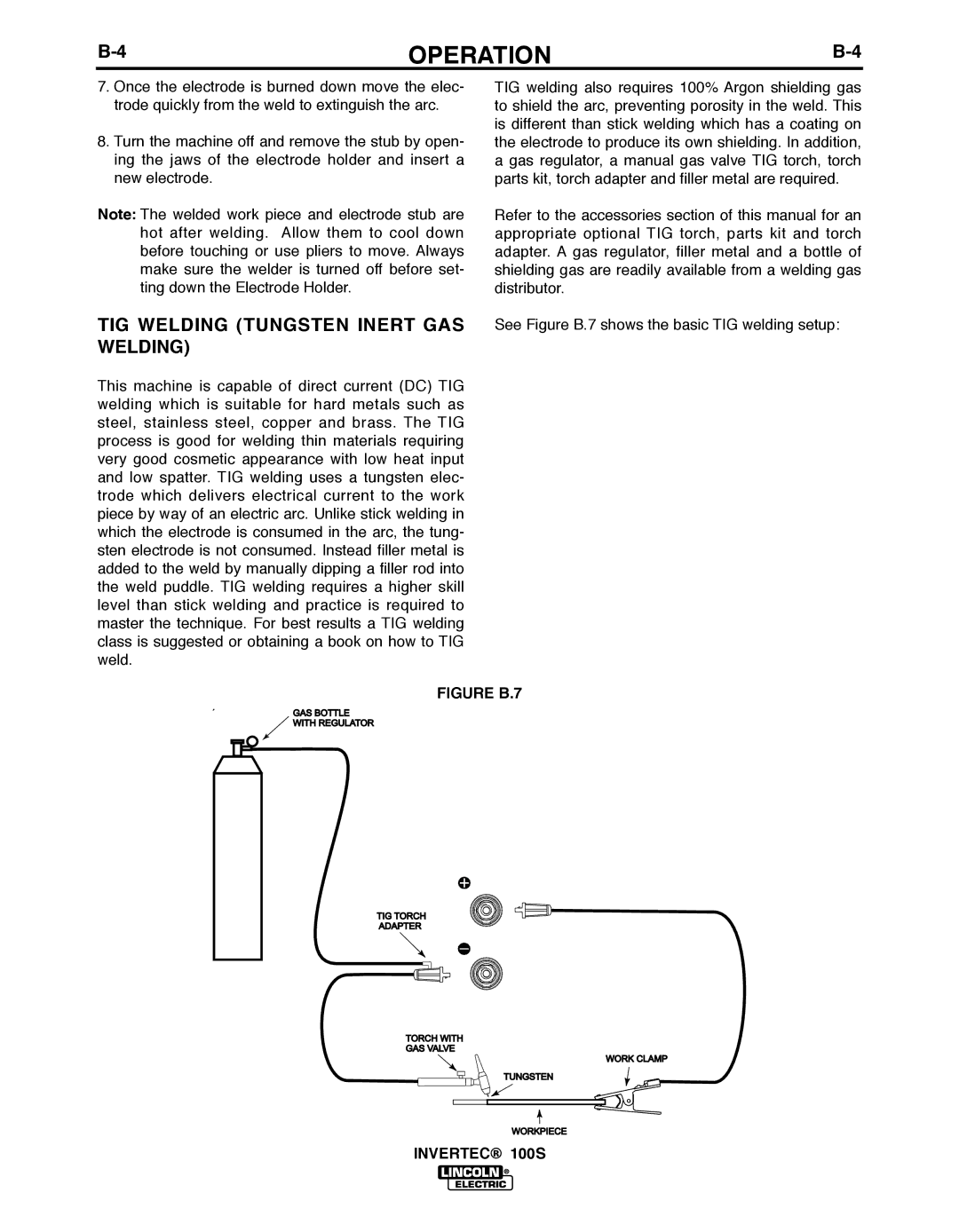 Lincoln Electric 100S manual TIG Welding Tungsten Inert GAS Welding, Figure b.7 