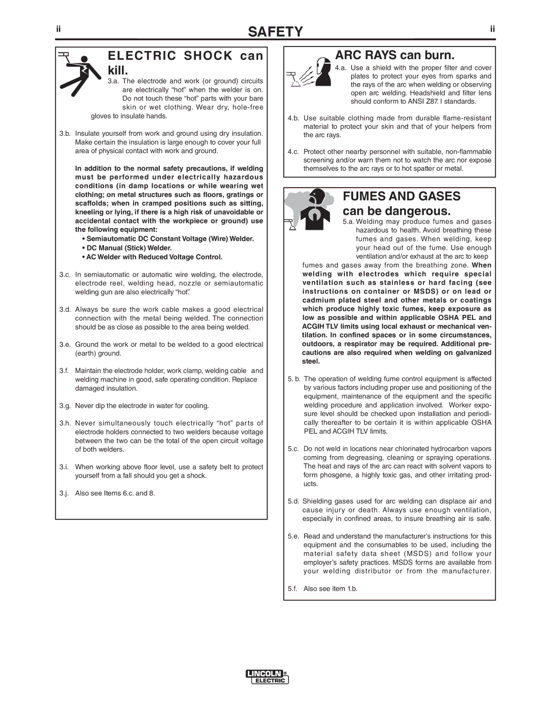 Lincoln Electric 100S manual Electric Shock can kill 