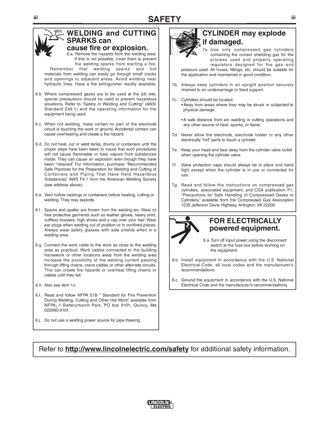 Lincoln Electric 100S manual Welding and Cutting Sparks can Cause fire or explosion 