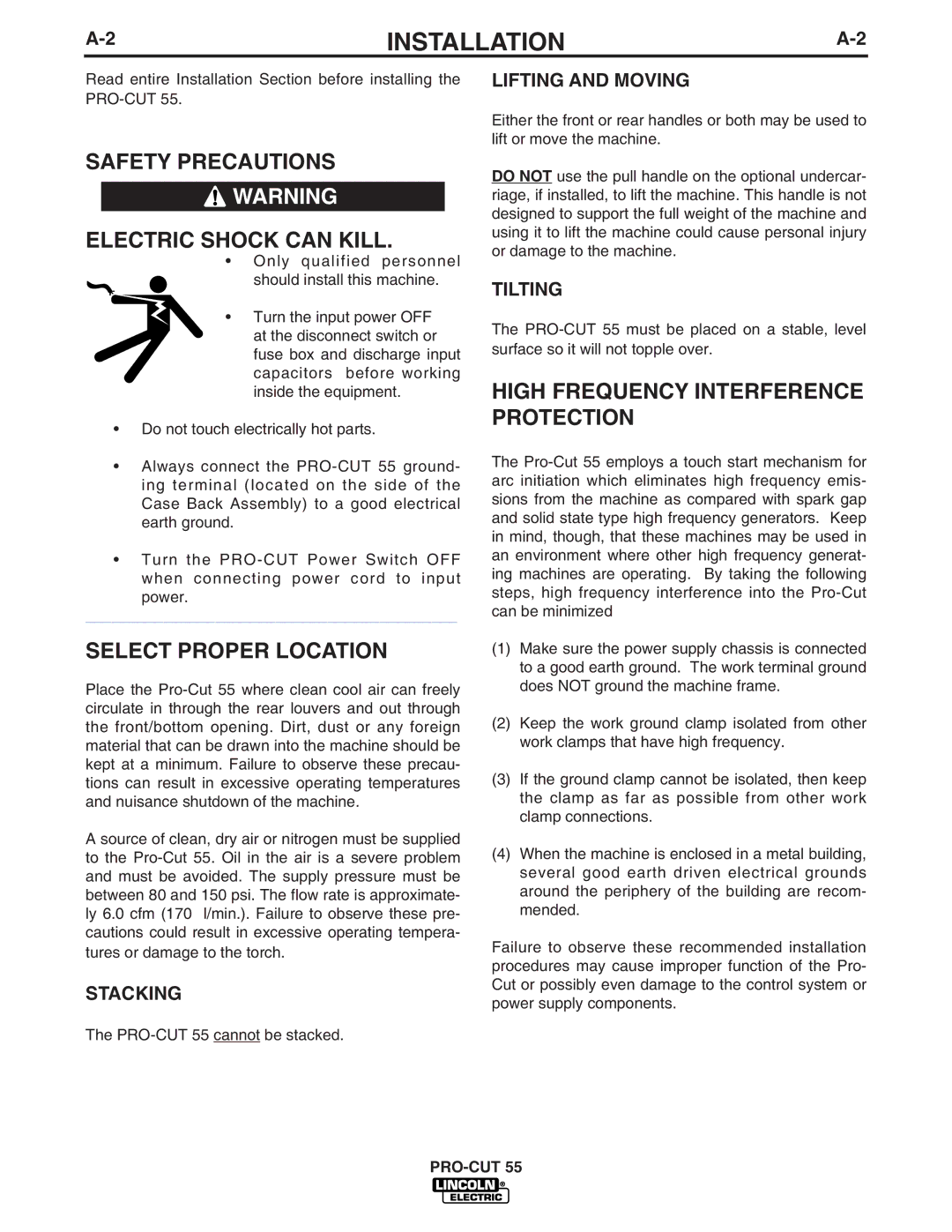 Lincoln Electric 10475, 10473, 10476, 10474 manual Safety Precautions Electric Shock can Kill, Select Proper Location 