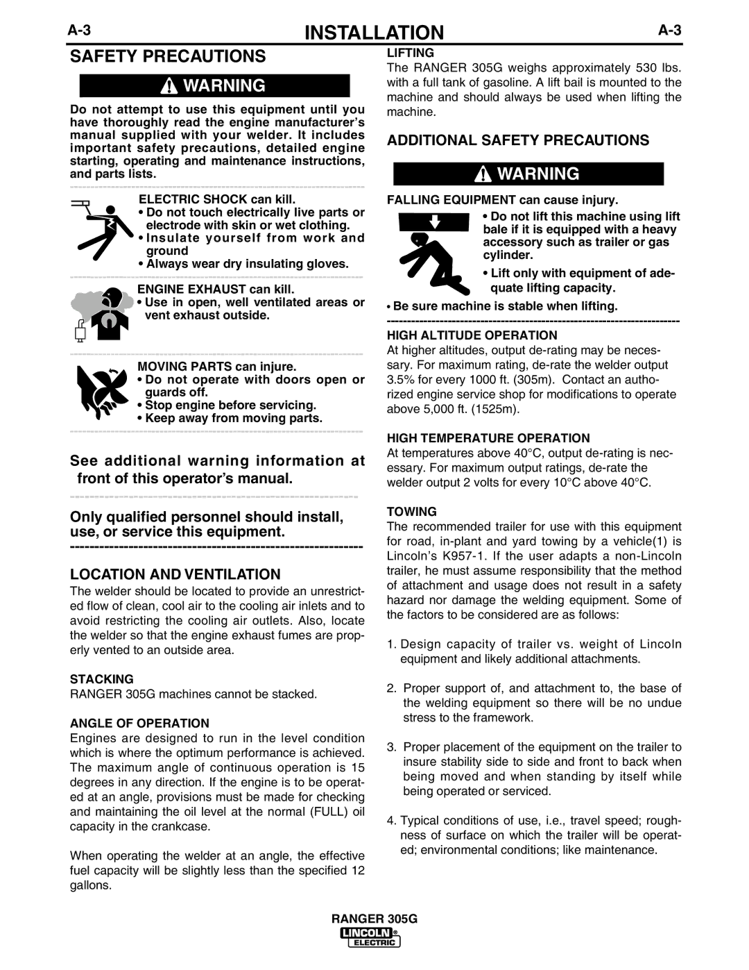 Lincoln Electric 10708 manual Safety Precautions 