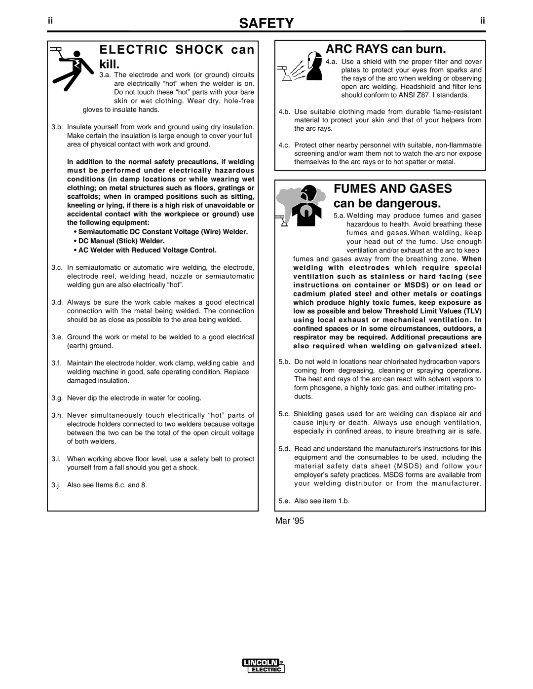 Lincoln Electric 10708 manual Electric Shock can kill 