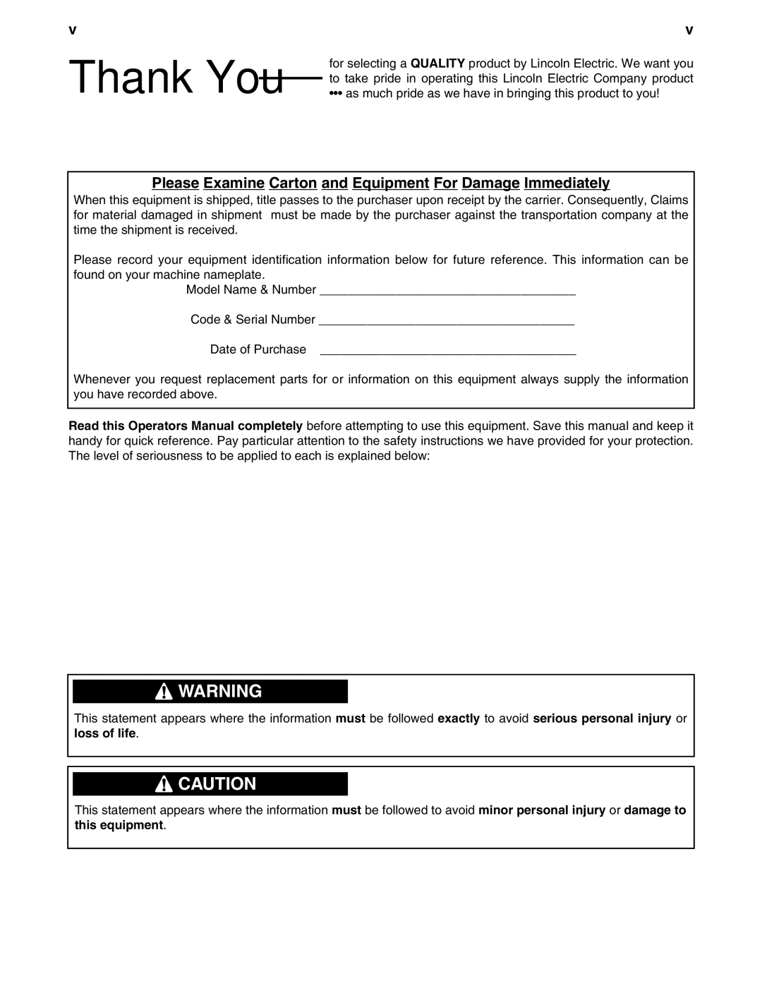 Lincoln Electric 10708 manual Thank You 