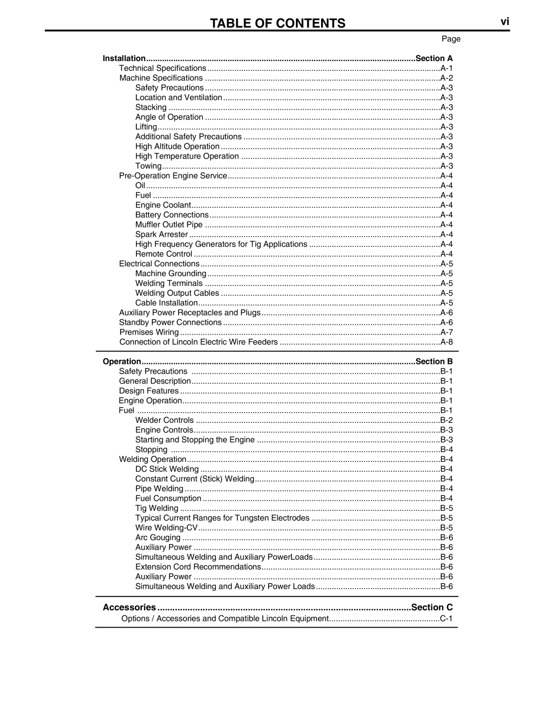 Lincoln Electric 10708 manual Table of Contents 