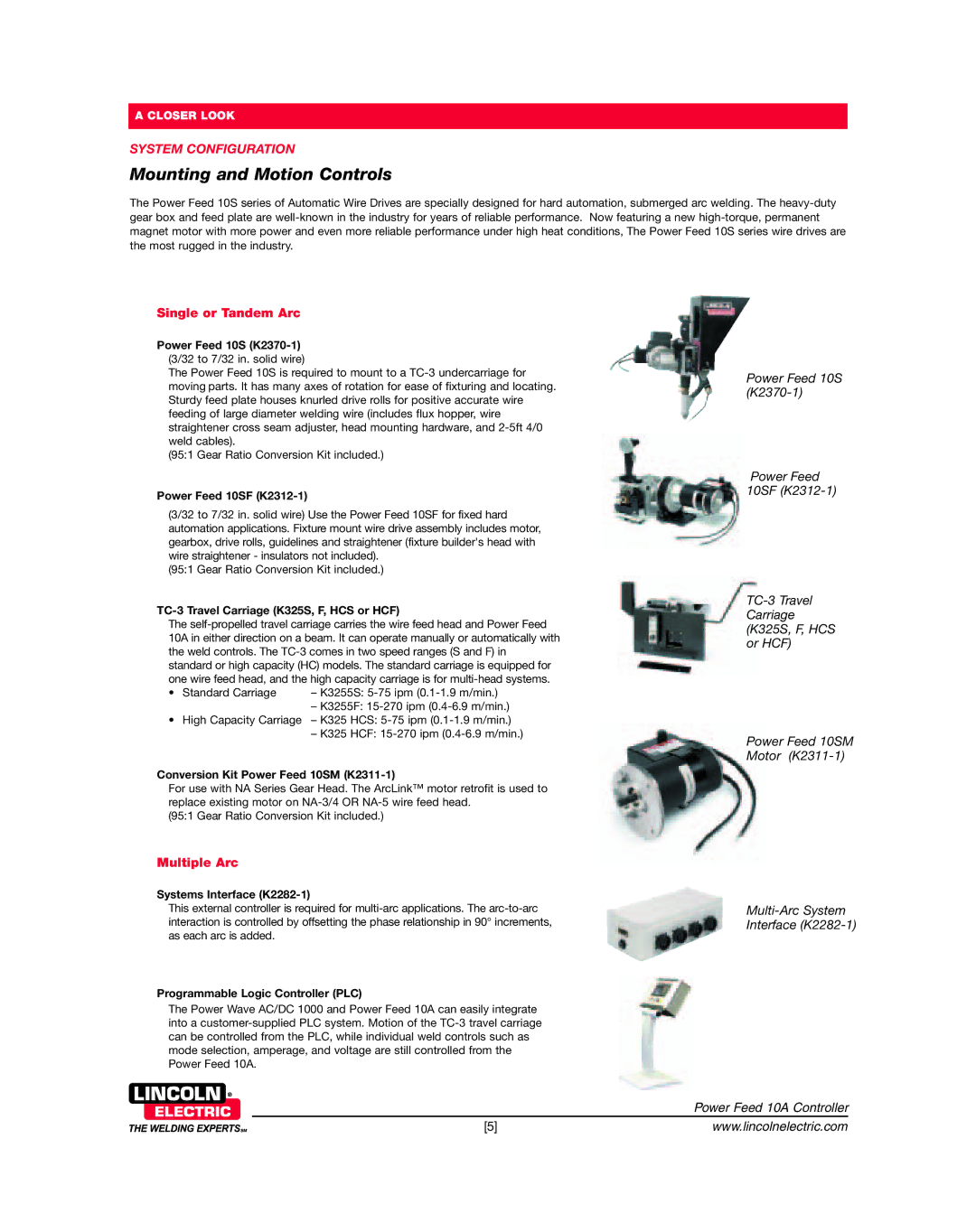 Lincoln Electric 10A dimensions Mounting and Motion Controls, System Configuration 