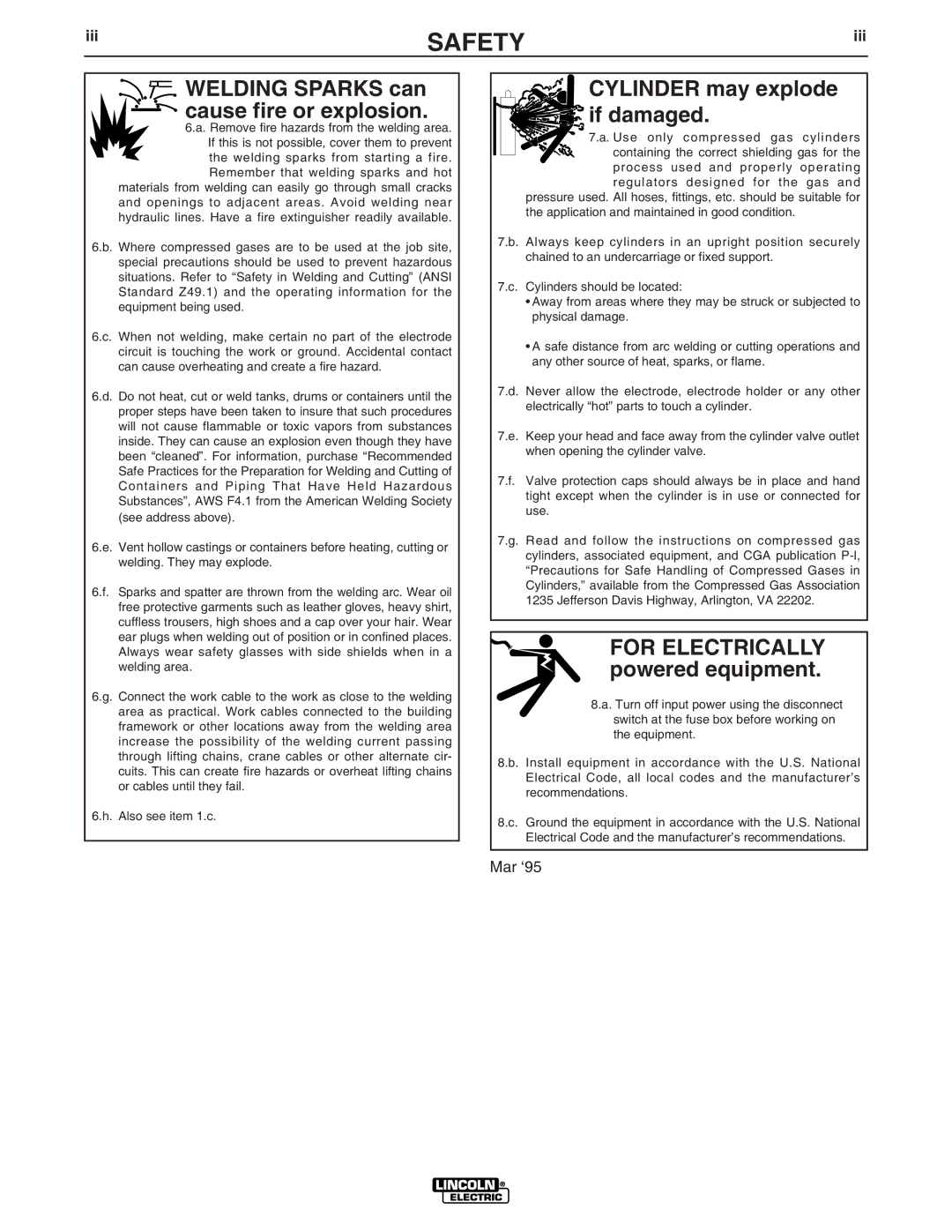 Lincoln Electric 11006 manual Welding Sparks can cause fire or explosion, Iii 