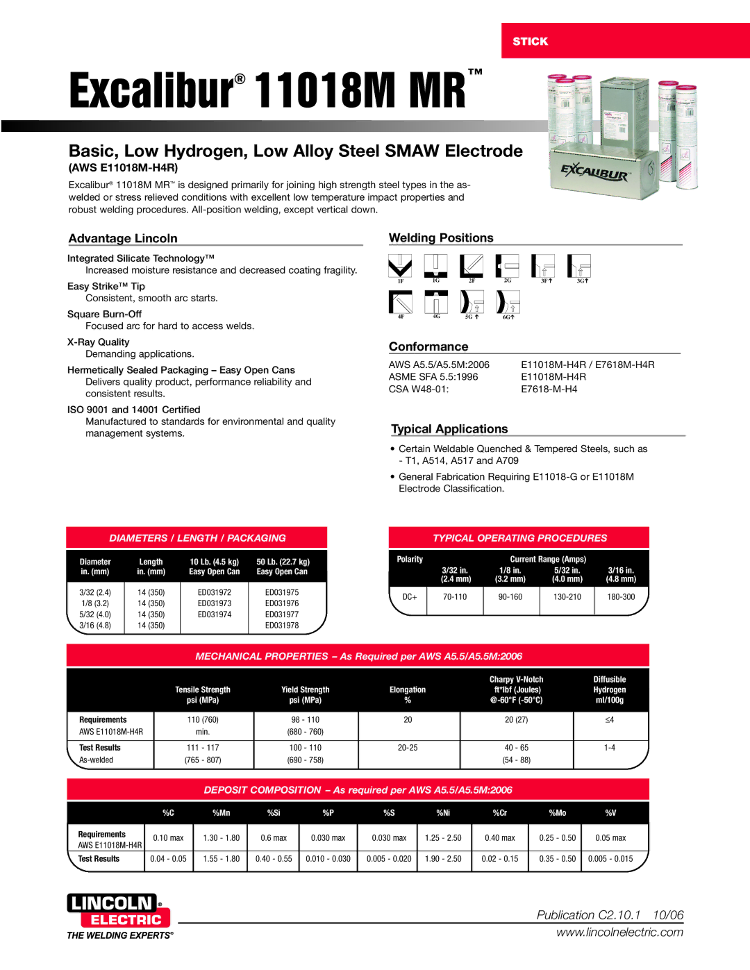 Lincoln Electric manual Excalibur 11018M MR, Basic, Low Hydrogen, Low Alloy Steel Smaw Electrode, Advantage Lincoln 