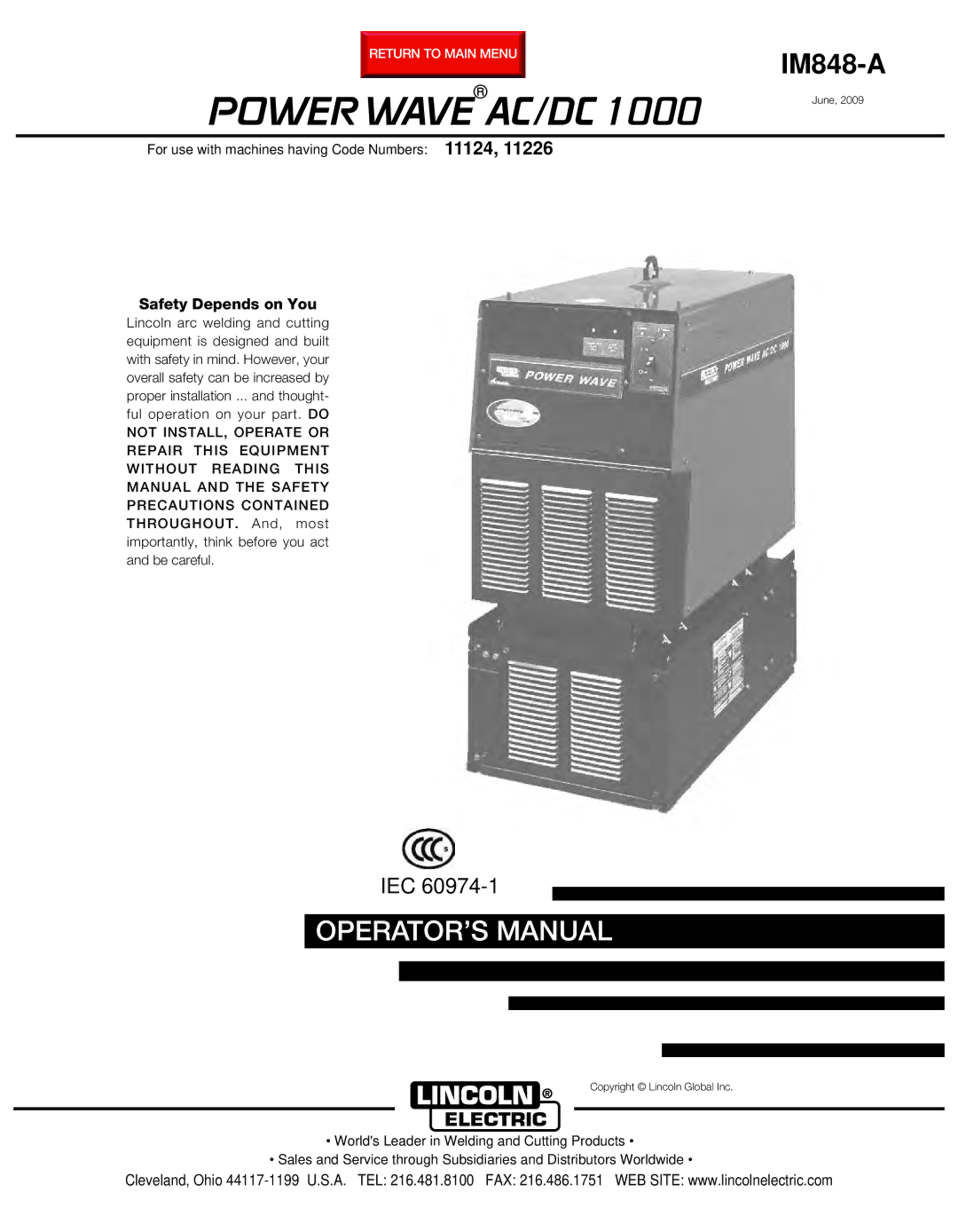 Lincoln Electric 11124, 11226 manual Power Wave AC/DC 