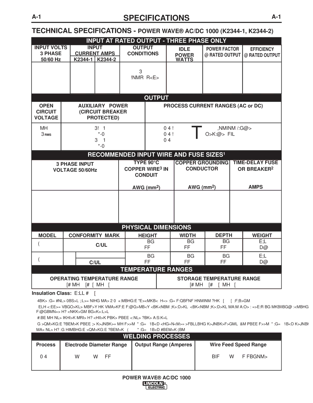 Lincoln Electric 11124, 11226 manual Specifications 