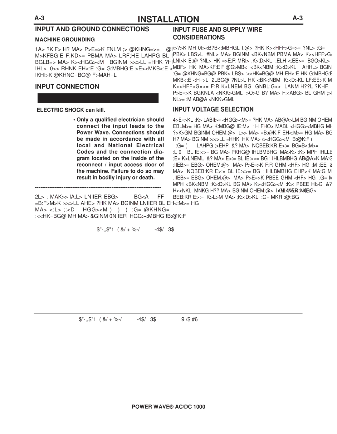 Lincoln Electric 11124, 11226 Input and Ground Connections, Input Connection, Input Fuse and Supply Wire Considerations 