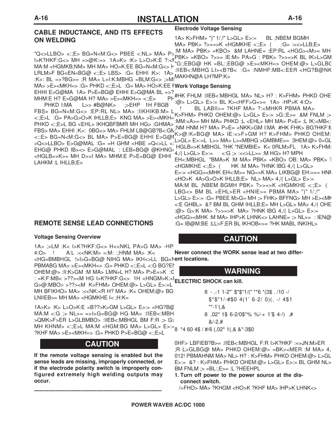 Lincoln Electric 11226 Cable INDUCTANCE, and ITS Effects on Welding, Remote Sense Lead Connections, Work Voltage Sensing 