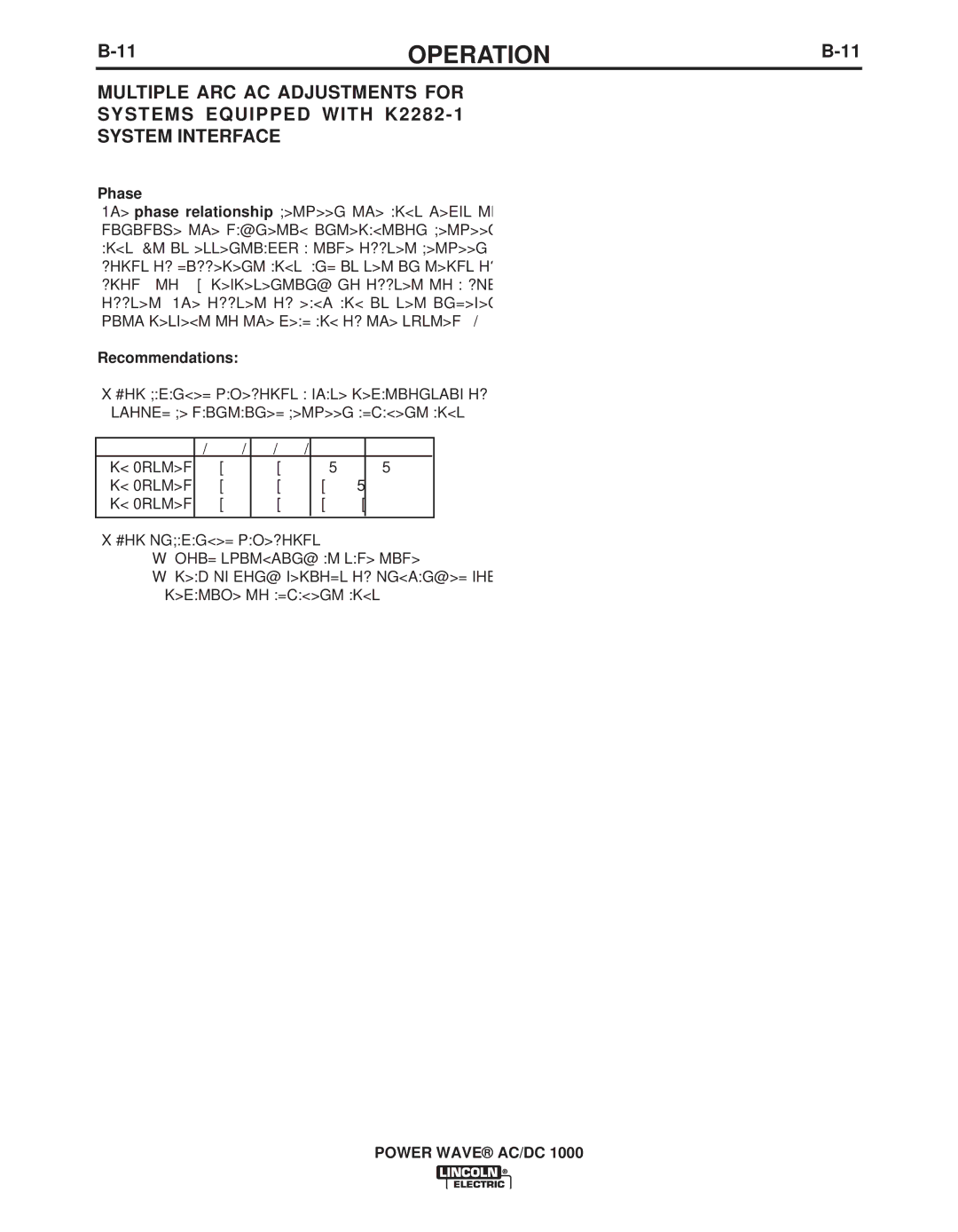 Lincoln Electric 11124, 11226 manual Phase, Recommendations 