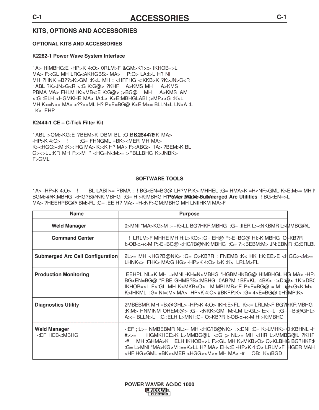 Lincoln Electric 11226, 11124 manual KITS, Options and Accessories, Optional Kits and Accessories, Software Tools 