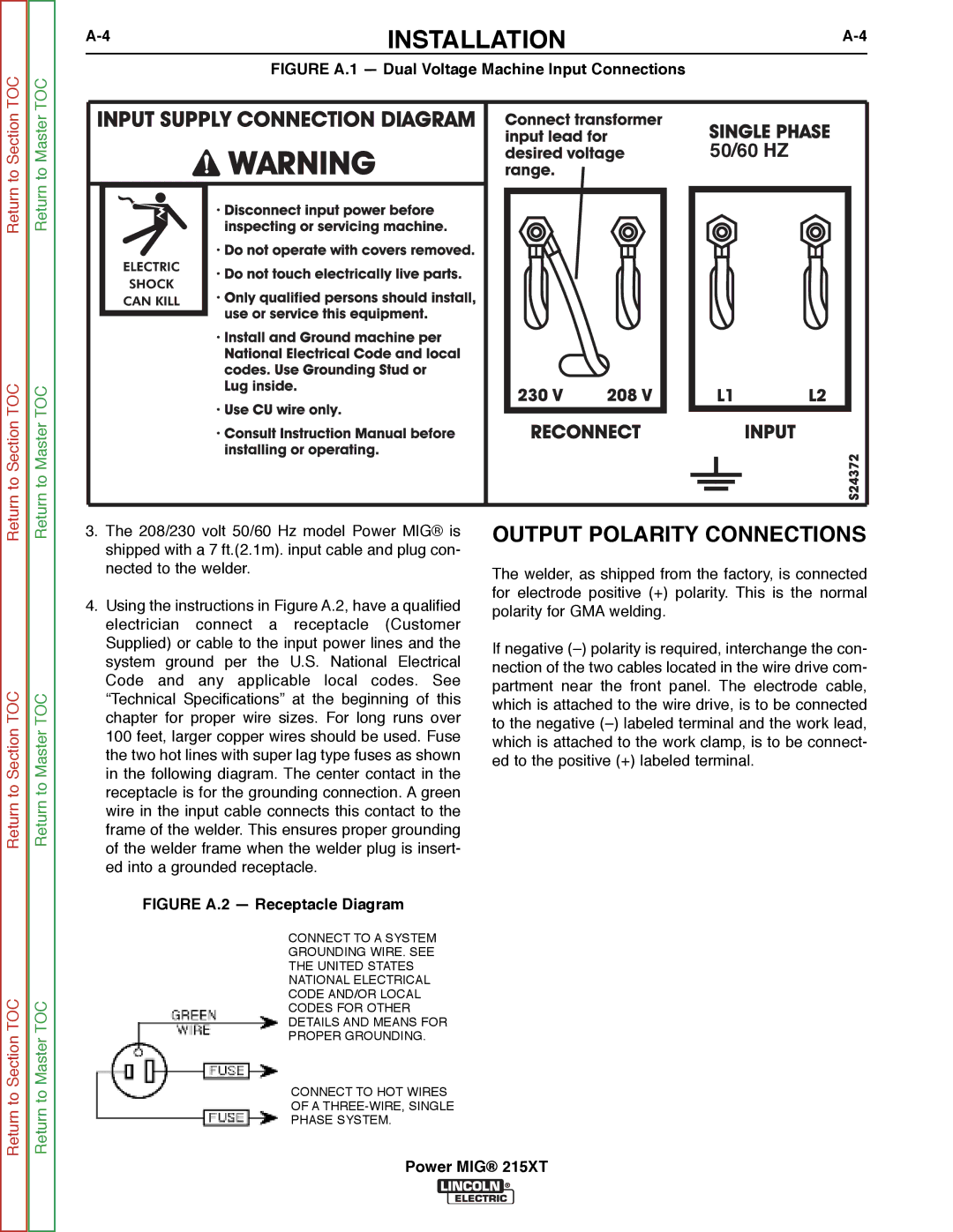 Lincoln Electric 11521 service manual Output Polarity Connections 