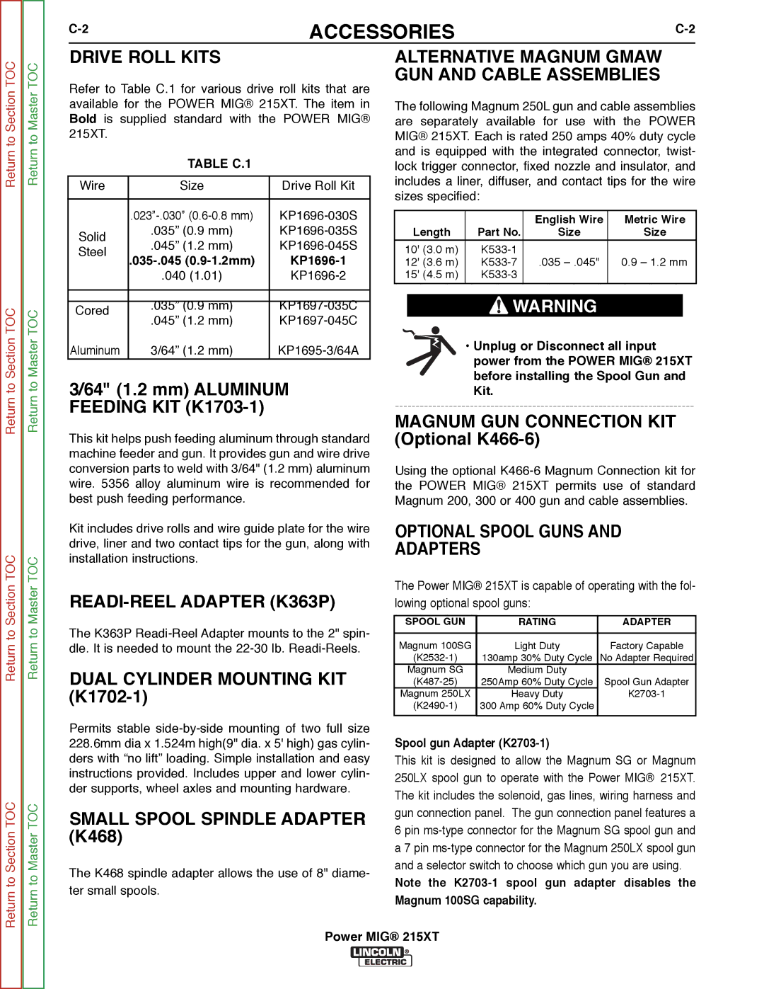 Lincoln Electric 11521 service manual Accessories 