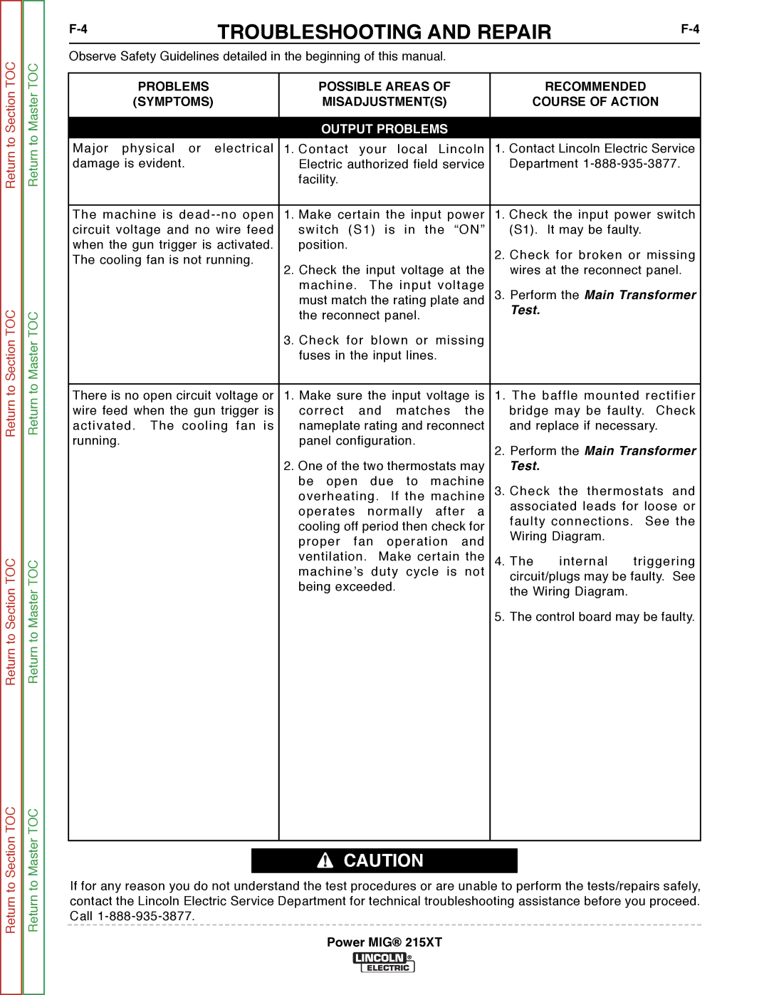 Lincoln Electric 11521 service manual Perform the Main Transformer 