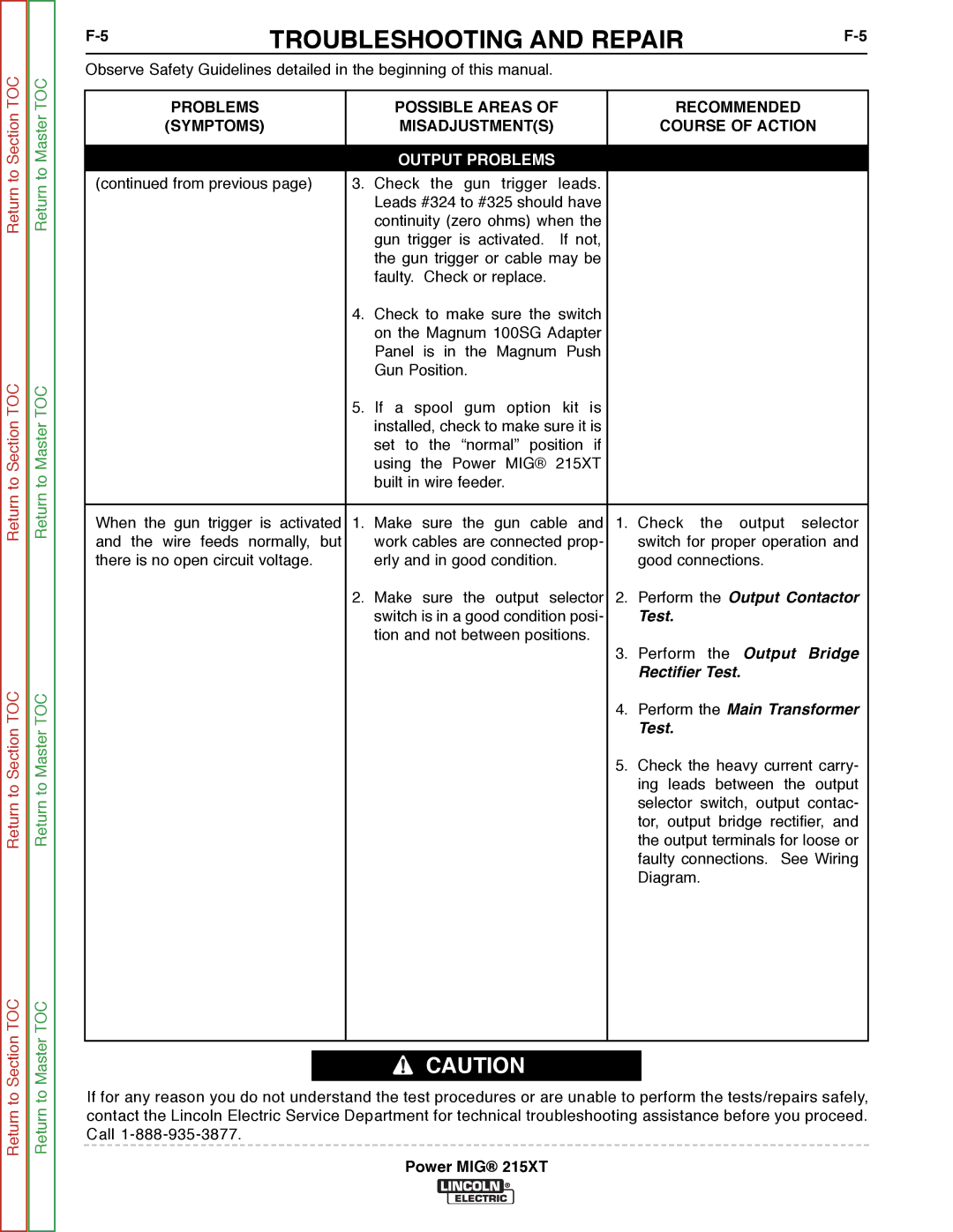 Lincoln Electric 11521 service manual Perform the Output Contactor 