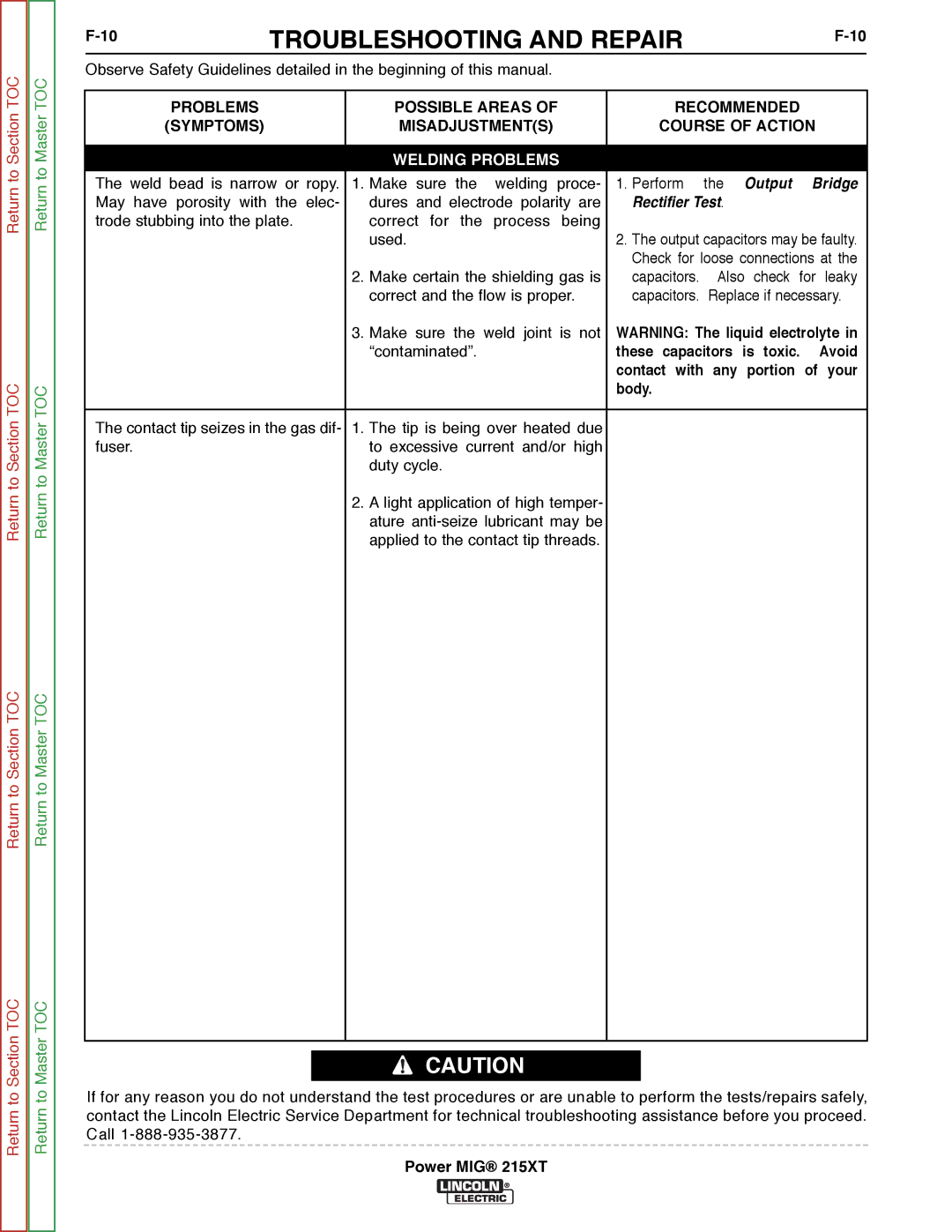 Lincoln Electric 11521 service manual Make certain the shielding gas is 