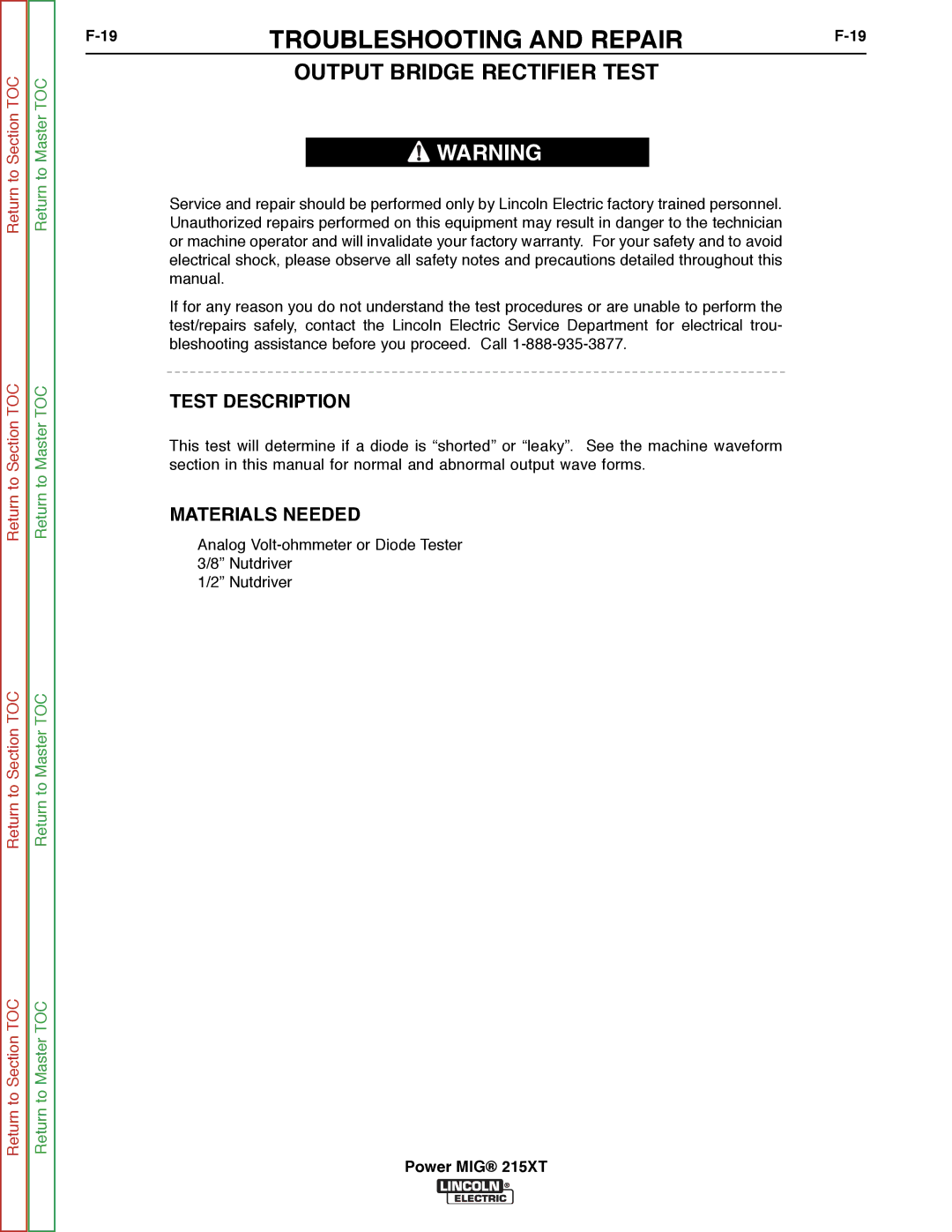 Lincoln Electric 11521 service manual Output Bridge Rectifier Test 