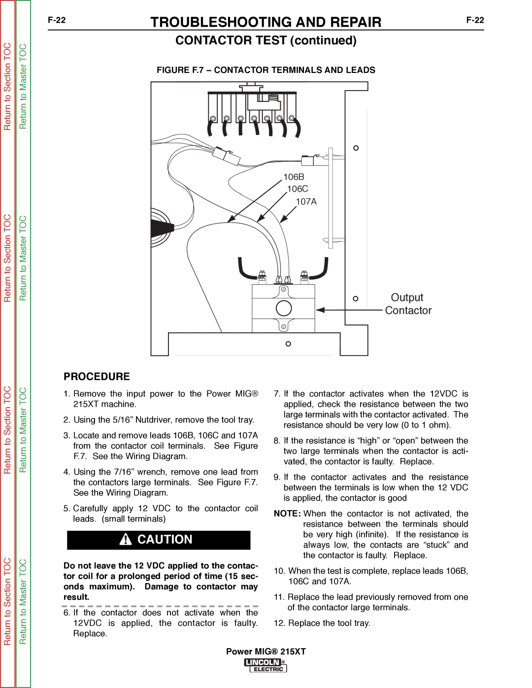 Lincoln Electric 11521 service manual Contactor Test 