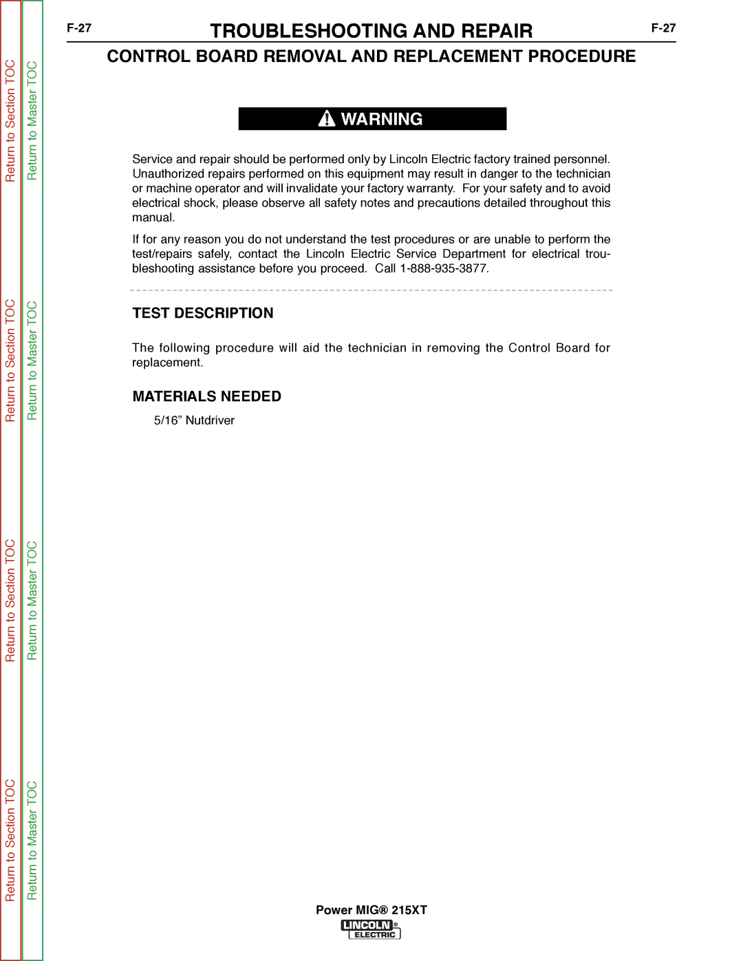 Lincoln Electric 11521 service manual Control Board Removal and Replacement Procedure 