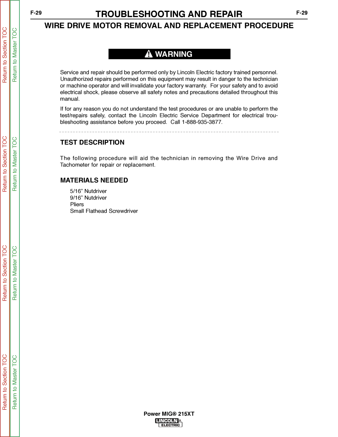 Lincoln Electric 11521 service manual Wire Drive Motor Removal and Replacement Procedure 