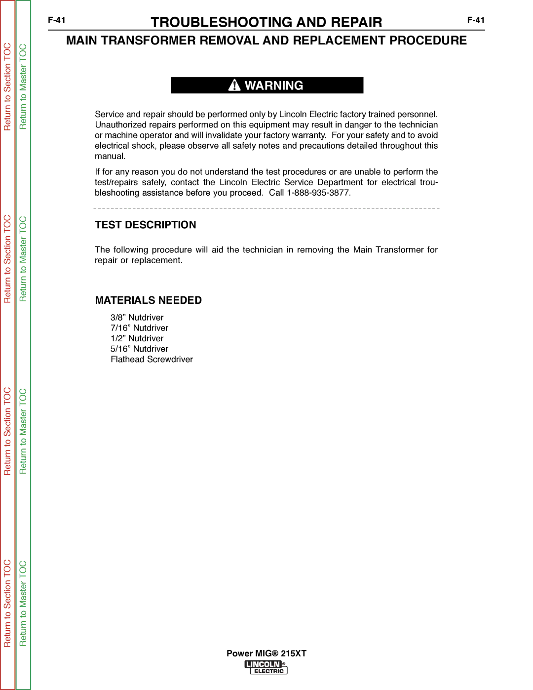 Lincoln Electric 11521 service manual Main Transformer Removal and Replacement Procedure 