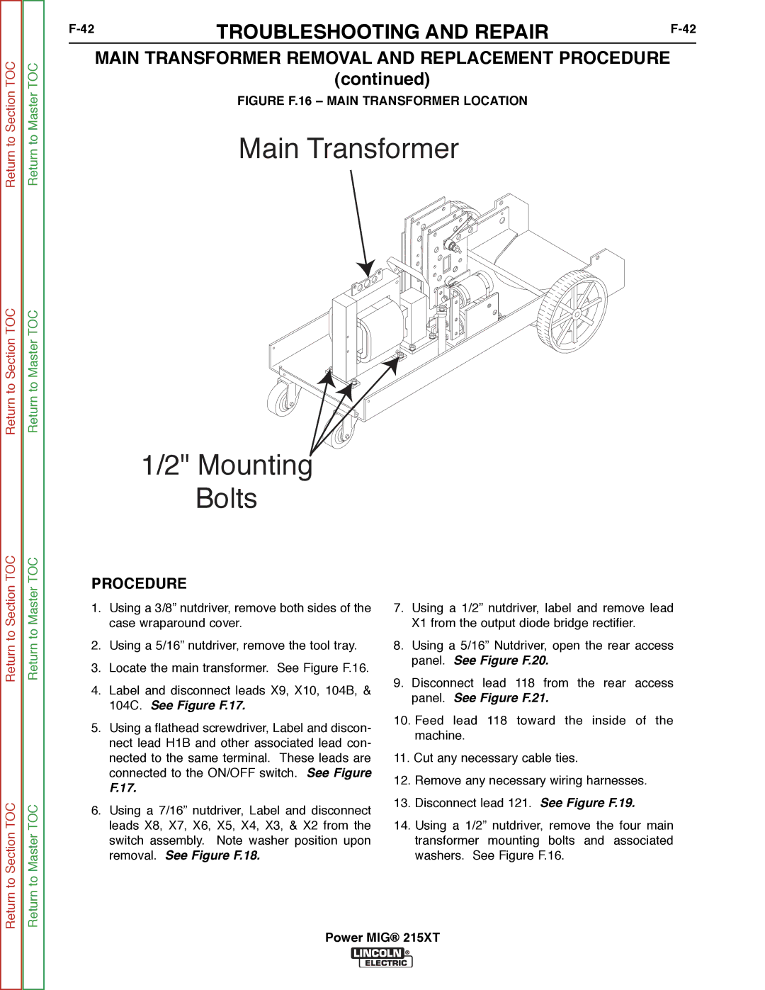 Lincoln Electric 11521 service manual Main Transformer Mounting Bolts 